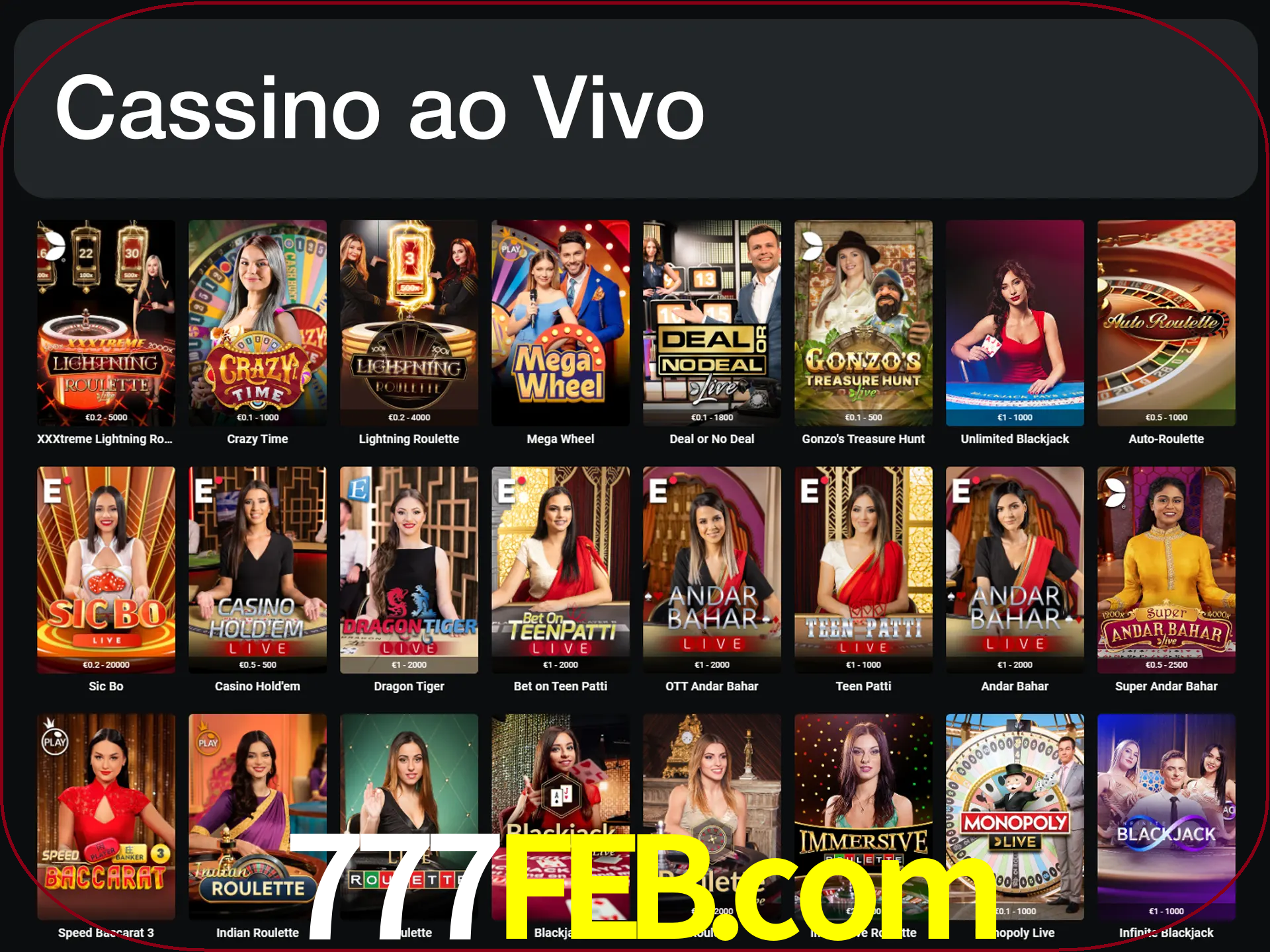 Jogue jogos de cassino com um verdadeiro dealer.
