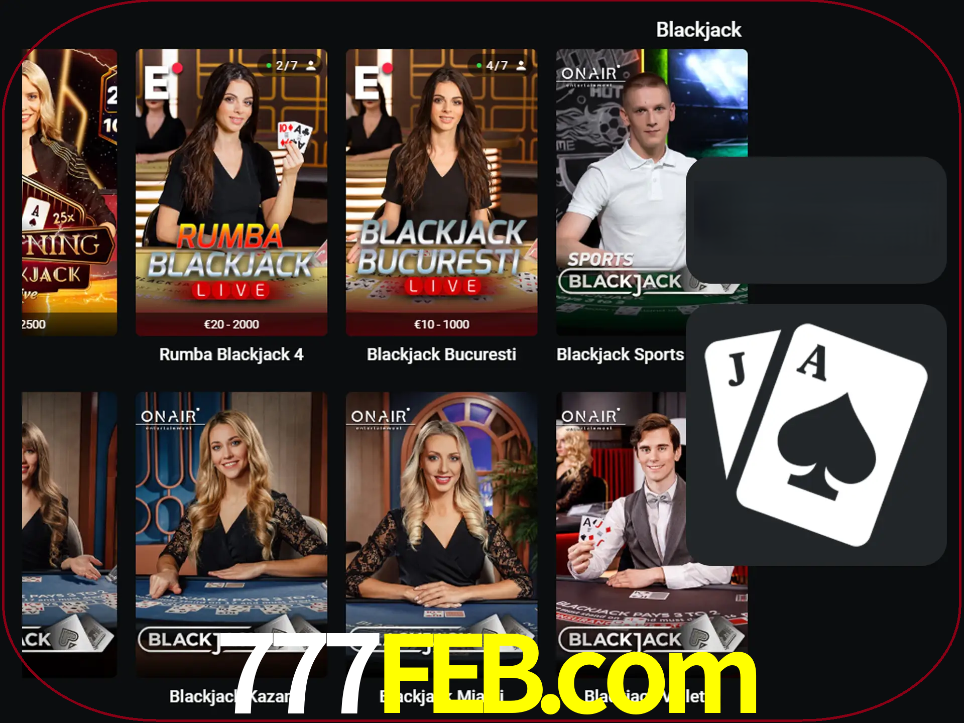 Escolha uma mesa completa de jogadores de blackjack.